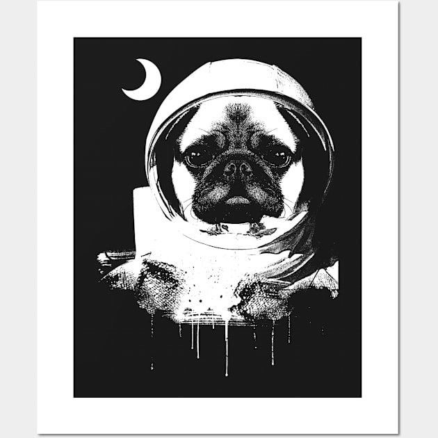 BW Space Pug Wall Art by clingcling